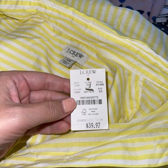 NWT J. Crew High Low Yellow White Striped Relaxed Button Up Shirt Top XS - Picture 2 of 3